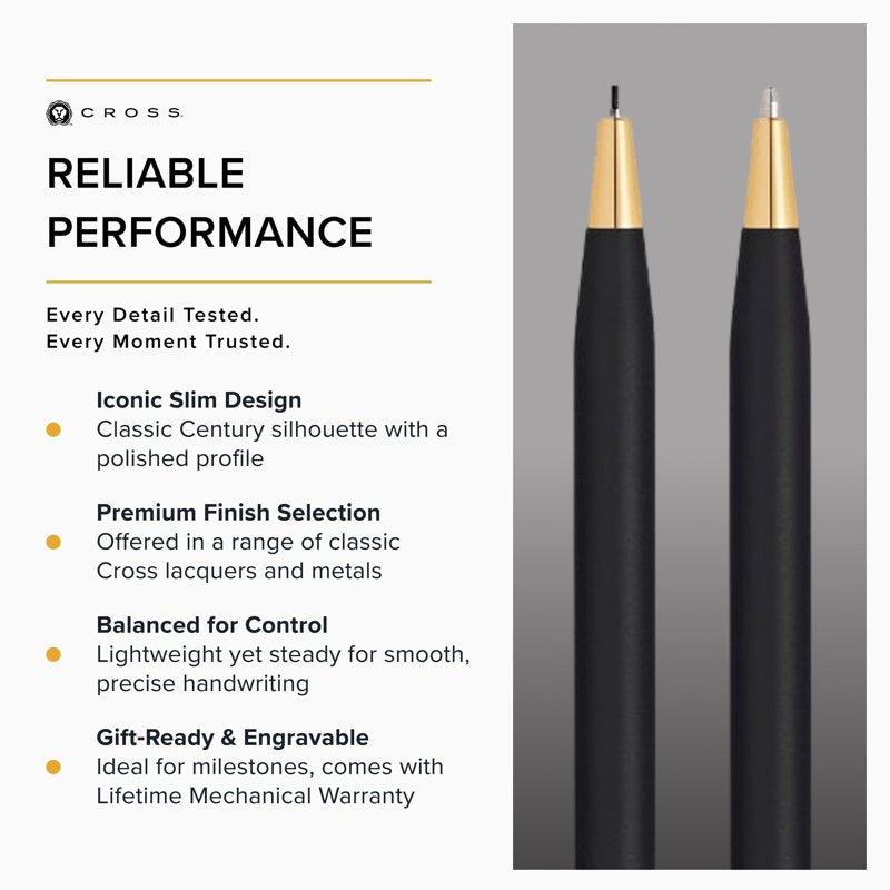 Refillable Ballpoint Pen & 0.7mm Pencil Set with Gold Accents - Classic Black