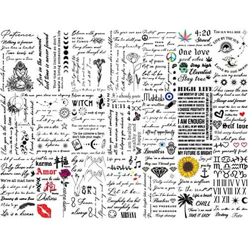 IMPRESSED Realistic Temporary Tattoos ? 42 Custom Sheets Tiny Fake Self Care Tattoo ? Inspirational Minimalist Affirmation Words and Motivational Quote Permanent Tats for Adult Teens Women Face Body