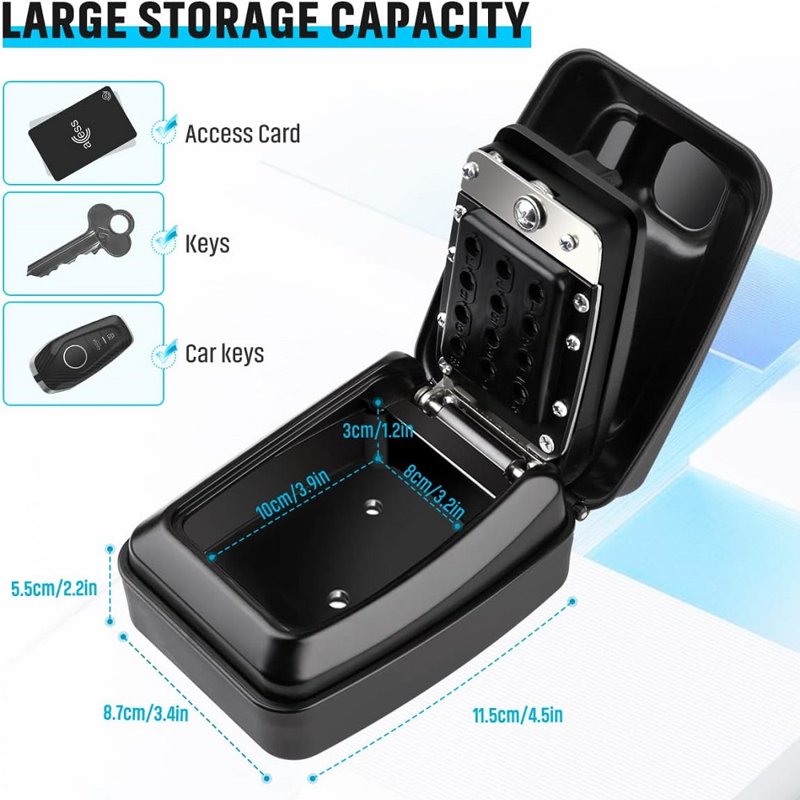 Waterproof Wall Mount Key Lock Box for Outdoor Security, 12-Digit Combination