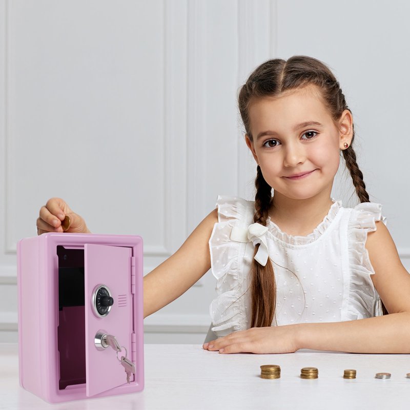 Mini Security Safe Box for Home & Jewelry with Lock - Pink, 7.09 x 4.72 x 3.94 inches