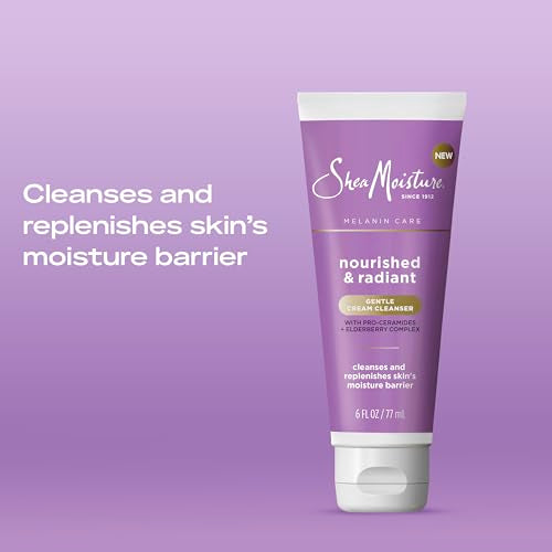 SheaMoisture Melanin Care Gentle Cream Cleanser Nourished & Radiant for Cleansing & Replenishing Skin's Moisture Barrier, with Pro-Ceramides +Elderberry Complex, 6 oz
