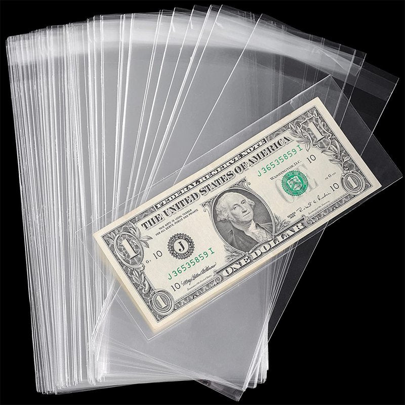 100 Clear Paper Money Sleeves with Storage Box for Currency & Collectibles