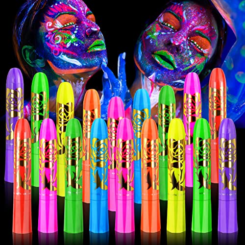 18 Pack Glow in The Dark Paint, Glow in The Dark Face Body Paint Glow Sticks Makeup Face Painting Kits for Adult, Neon Face Paint Crayons UV Crayons Kit for Halloween and Parties