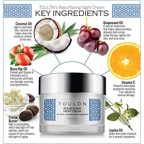TOULON Night Face Cream For Women - Best Natural Face Moisturizer for Dry Skin with Vitamin C, Cocoa Butter & Grapeseed Oil to Build Collagen, Reduce Fine Lines & Firm Neck and Decollete