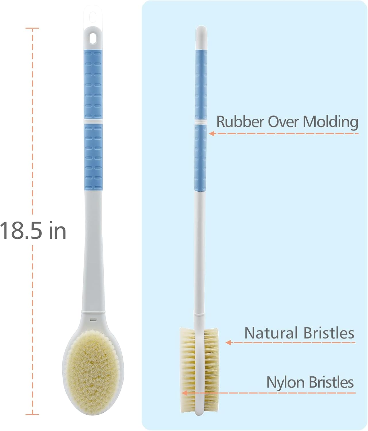Shower Brush with Soft and Stiff Bristles,20.5" Extra Long Handle Dual-Sided Back Scrubber Bath Brush Body Exfoliator for Wet or Dry Brushing (Extra Long Handle)