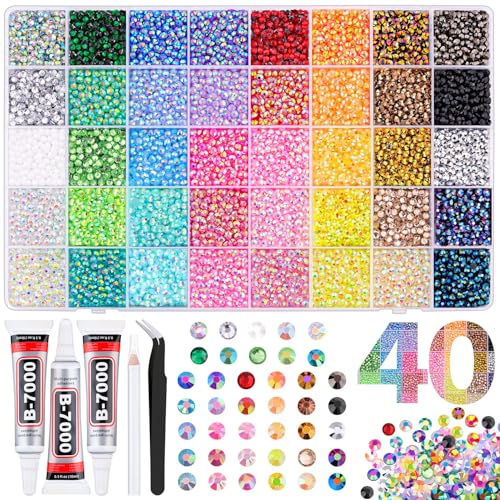 20000Pcs Resin Jelly Rhinestones for Bedazzling, 4mm Mixed-Color Flatback Gems for Diamond Art, Bedazzler Kit with 3Pcs 10ml B7000 Jewelry Glue for Crafting Crafts Book Shoes Nail Art