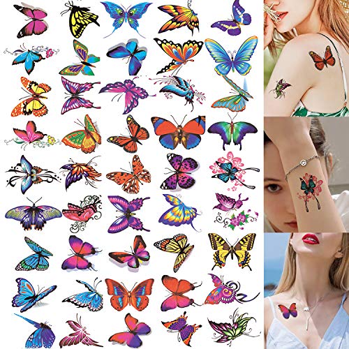 50 Sheets Butterfly Temporary Tattoos for Women Girls Kids - Colorful Body Art 3D Fake Tattoos, Butterfly Party Favors