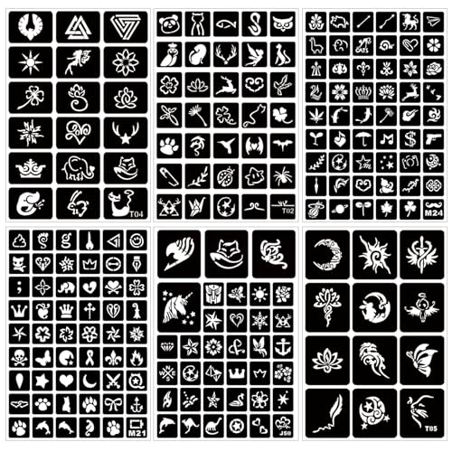 Temporary Tattoo Stencils for Women Girls and Kids, 350+ PCS Henna Tattoo Stencil Kit,Temporary Indian Arabian Glitter Airbrush Tattoo Stencils for Face Body Paint DIY