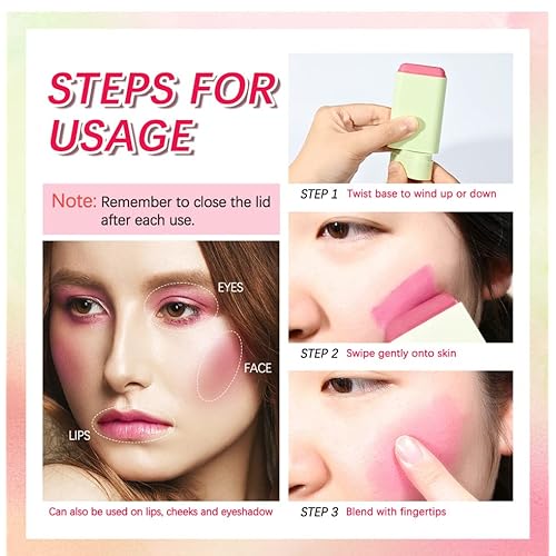 Lovelycat On-the-Go Makeup Blush Stick Tinted Moisture Stick, Shadow Lips Cheek Blusher Creamy Long Lasting Natural Nude for All Skin Natural Waterproof, Long Lasting (Pink)