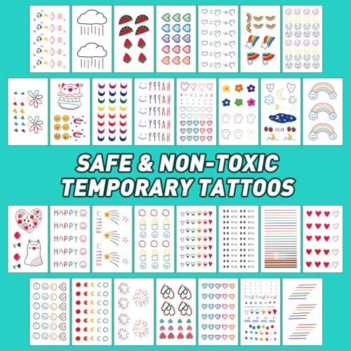 Temporary Tattoo Kids - 150 Sheets & 1700+ Patterns | Boosts Imagination/Creativity & Easy-Clean | Ideal for Party Favors, Arts & Crafts, Goodie Bags (Non-Toxic, Safe for Skin)