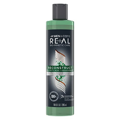 DOVE MEN + CARE Real Bio-Mimetic Care Shampoo For Damaged Hair Reconstruct Sulfate-Free Shampoo With Coco Fatty Acid + Vegan Keratin 10oz