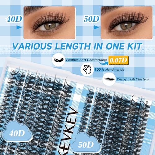 Lash Extension Kit 280Pcs Lash Clusters 40D+50D Eyelash Clusters Kit Individual Lashes With Lash Bond and Seal Tweezers For DIY Lashes (40D+50D,9-16mm)