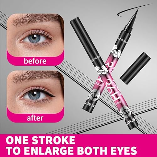 12 Pcs Black Eyeliner Pen, Long-Wearing & Waterproof Eyeliner, Quick-Drying Liquid Eye Liner, Smudge-Resistant Black Eye Liner for All Skin Tones, Highly-Pigmented Eye Makeup