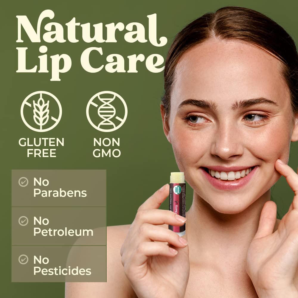 Earth's Daughter USDA Organic Lip Balm 6-Pack - Fruit Flavors, Beeswax, Coconut Oil, Vitamin E - Best Lip Repair Chapstick for Dry Cracked Lips - Moisturizing Lip Care