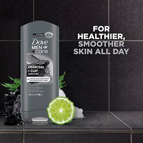 DOVE MEN + CARE Purifying Charcoal + Clay Body and Face Wash with 24-Hour Nourishing Micromoisture Technology Body Wash for Men, 13.5 oz (Pack of 2)
