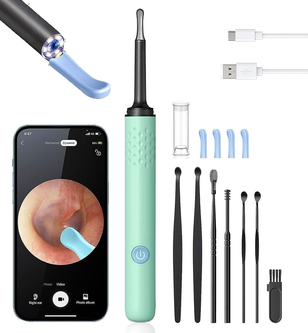 Ear Wax Removal Tool Camera - Ear Cleaner with Camera,1080P Otoscope, Ear Cleaning Tool with 4 Ear Spoon, Ear Camera for iPhone & Android Phones - Blue