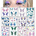 Konsait 12 Sheets Glitter Butterfly Temporary Tattoos for Women Kids Butterfly Face Sticker Glitter Tattoos Temporary for Girl Fairy Eye Makeup for Women Princess Fairy Party Favors