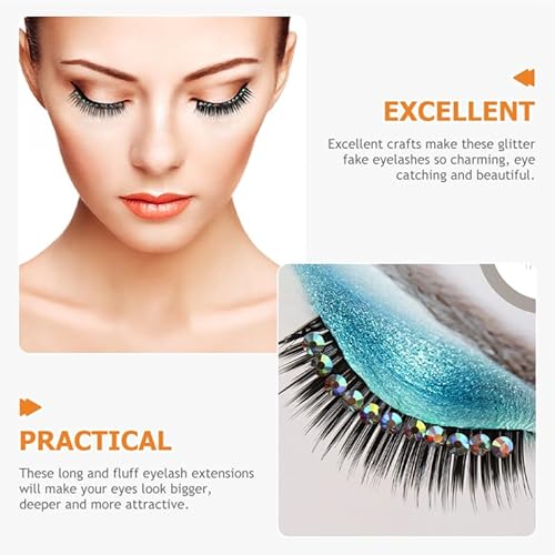 10 Pairs Diamond False Eyelashes Rhinestone Performance Eyelash Realistic Eyelash Women Eyelash Natural False Lashes Long Fake Lash Chemical Fiber Hard Stem Make up Cosmetic
