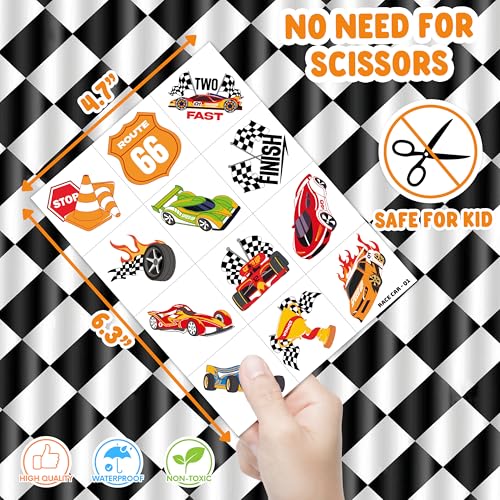 96 PCS Racing Car Pre-Cut Temporary Tattoos for Kids | Super Cute Racing Car Themed Birthday Party Favors, Supplies, Decorations, Fake Tattoo Stickers (Multiple)