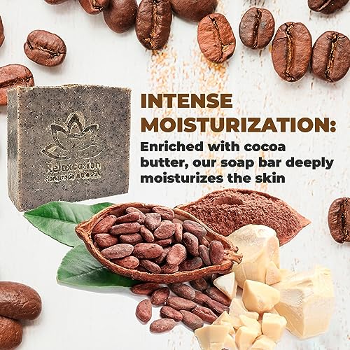 100% Handmade Coffee Scrub Soap Bar with Fresh Ground Coffee and Cocoa Butter - Cold Process Soap with Latte Aroma Oil - Good Scrubbing Effect - Perfect for Body Exfoliating and Moisturizing (3 bars)