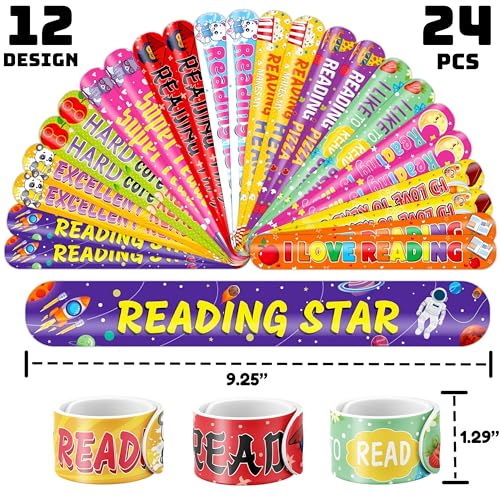 48PCS Love to Read Party Set - 24PCS Temporary Tattoos & 24PCS Slap Bracelets - Fun Book-Themed Birthday Supplies, Baby Shower Gifts, Classroom Rewards & Reading Incentives for Kids (Boys & Girls)