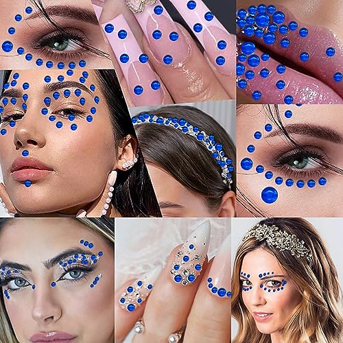 3090 Pcs Self-Adhesive Dark Blue Rhinestone Gem Stickers Hair Jewels Face Jewels Stick On Tooth Gems Eye Gems Bling Rhinestone Sticker Sheet For DIY Scrapbook Crafts Nail Body Makeup Festival 4 Size