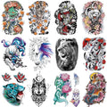 VERKSTAD Christmas 12 Sheets Half Arm Temporary Tattoos For Men and Women, Tiger Dragon Waterproof Temp Tattoo Stickers Adults, Hand and Body Art Realistic Tattoo Flower Animals