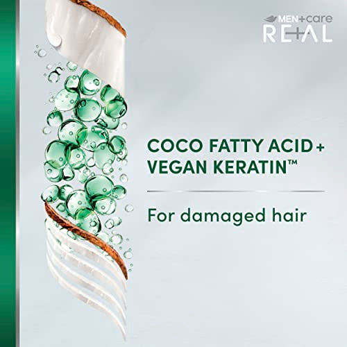 DOVE MEN + CARE Real Bio-Mimetic Care Shampoo & Conditioner Reconstruct 2 Count For Damaged Hair Sulfate Free Shampoo & Silicone-Free Conditioner with Coco Fatty Acid + Vegan Keratin 10 Oz