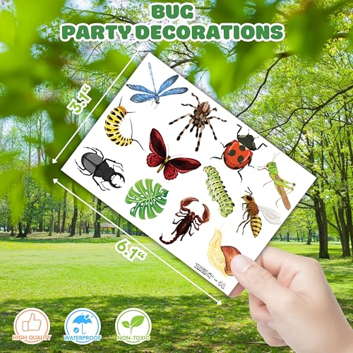 Bug Temporary Tattoos Party Favors 96 PCS Bees, Spiders, Beetles, Caterpillar, Ladybug Themed Stickers for Kids Birthday Party Supplies, Decorations, Favors, and Prizes - Cute Gifts for Boys