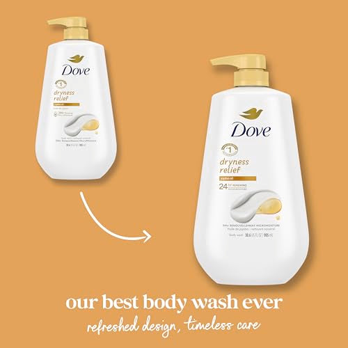 Dove Body Wash with Pump Dryness Relief with Jojoba Oil For 24hr Lotion-Soft Skin Moisturizing Skin Cleanser with No Sulfates No Parabens 30.6 oz