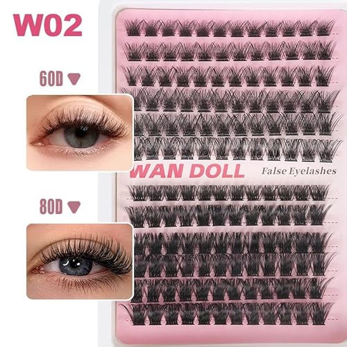 WAN DOOL False Eyelashes Clusters Wispy 144 pcs Fluffy Lashes Clusters Soft D curl 10-18mm 50D Fairy Salon Eyelash Extensions