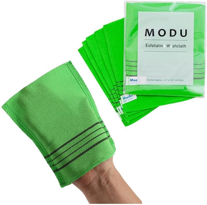 Modu 4 Pcs Korean Exfoliating Mitt Bath Washcloth 9.1 x 6 in - Asian Italy Towel (Large 4Pcs Green SkyBlue Pink Yellow)