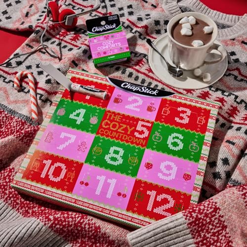 ChapStick Advent Calendar 2025 ? Cozy Countdown to Christmas, Variety 12-Pack Lip Balm Gift Set, Holiday Gifts for Women, Men, Teens, Coworkers, Grandpa & Grandma, 0.15 Oz Each