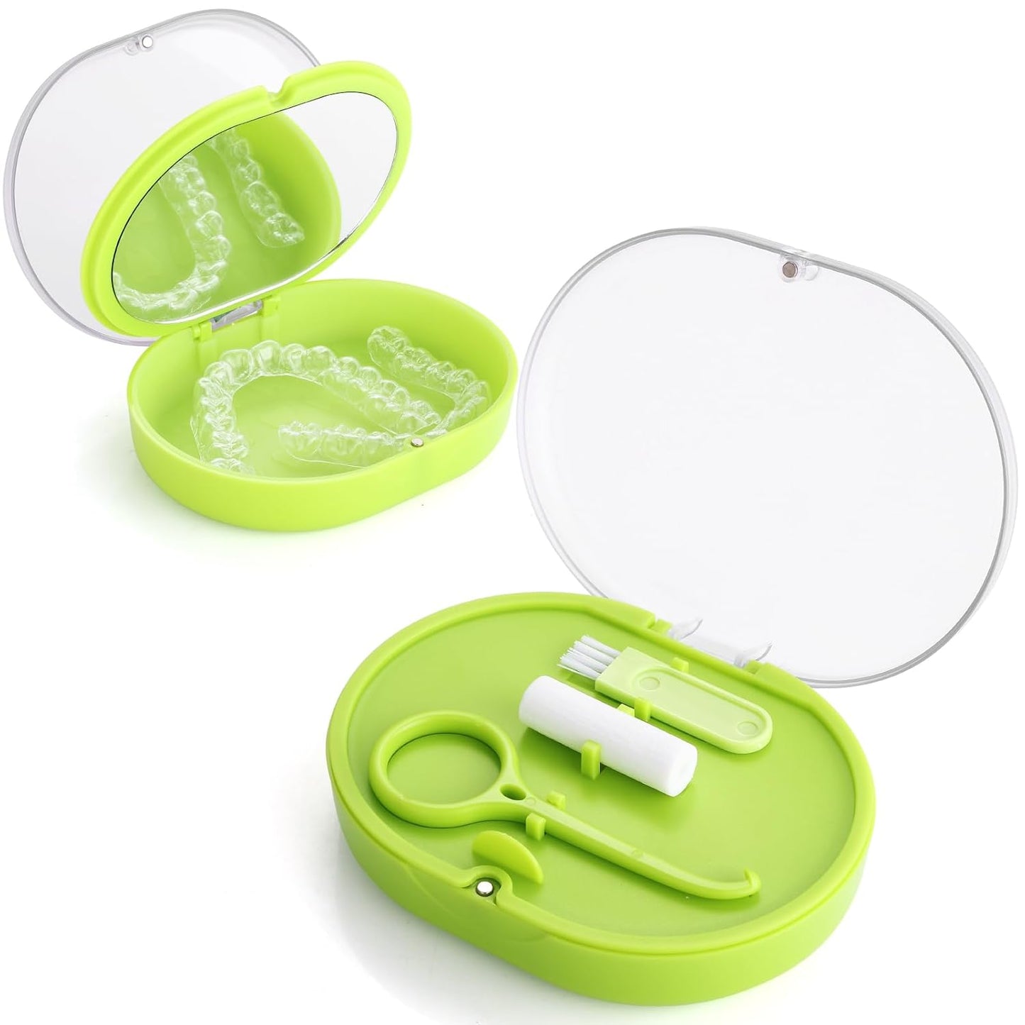 Orthodontic Retainer Storage Case with Cleaning Brush, Mirror & Chewing Tool - Double Layer Design