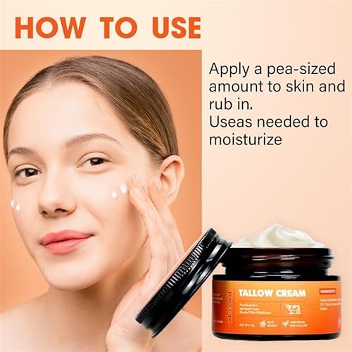 Grass-Fed Beef Tallow and Honey Balm ? Whipped Face Moisturizer for Dry & Sensitive Skin ? Natural Skin Care for Face & Body ? Handcrafted with Raw Honey & Olive Oil ? 1.3 oz