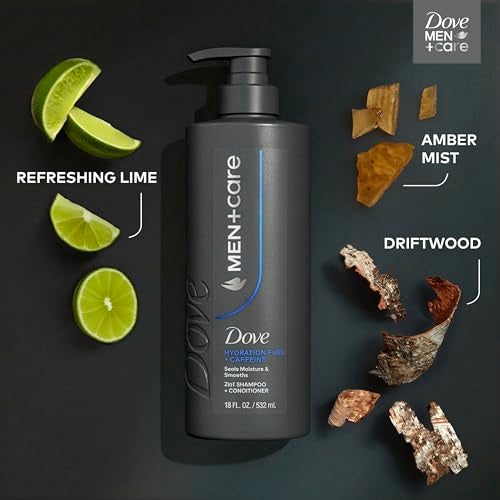 Dove Men+Care Shampoo 1 ct Hydration Fuel to Seal Moisture & Smooth Hair, with Caffeine, 18 FL OZ