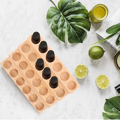 Healifty Wooden Essential Oil Organizer Rack 24 Slots Bottle Display Stand for 30Ml Dropper Bottles Perfume Nail Polish Storage Desktop Organizer