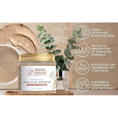 Natural Elephant Ghassoul (Rhassoul) Moroccan Lava Clay Powder | 100% Pure & Natural Face & Body Mask Powder | 200g (7 oz) Jar