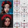 Day of the Dead Face Tattoos 10 Sheets - Halloween Temporary Tattoos Sticker Kit D?a de Los Muertos Glitter Red Roses Skeleton Sugar Skull Fake Tattoo for Halloween Makeup on Face Body