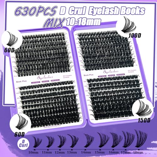 DIY Lash Extension Kit 750Pcs D Curl Individual Lash Clusters Eyelashes Extension Set with Lash Bond&Seal Glue Remover Tweezers Lash Brush Applicator Mirror Lash Storage Box