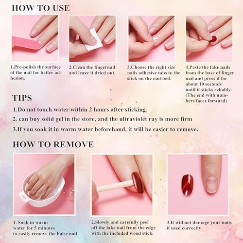 Press on Nails Handmade Nails Luxury Reusable Fake Nails For Girls Short Almond Armor Colorful Blue Diamonds HandPainted Salon Loveful Design Acrylic Gel UV Finished 3D Nails 10PCS (A074, L)