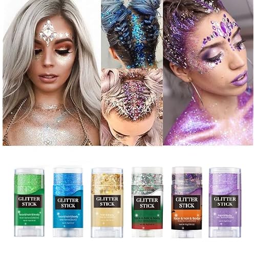 Face and Body Glitter Stick, Sparkly Chunky Hair Glitter Makeup, Holographic Sparkling Neon Outfit Singer Concert Music Rave Festival Party Accessories Glitter Gel. (Purple)