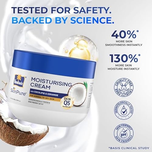 Parachute SkinPure Moisturising Cream, Body and Face Moisturiser for Normal to Dry Skin, Body Cream with Coconut milk and Ceramides, Daily Moisturiser, 72hr moisture lock | 16.9 Fl Oz | pH 5.5