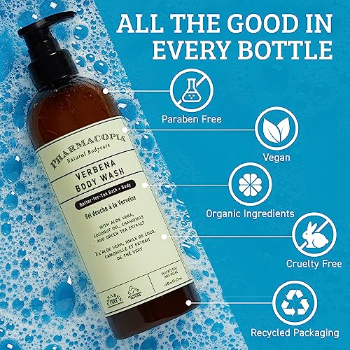 Pharmacopia Verbena Body Wash - Natural Shower Gel, Moisturizing and Nourishing Body Cleanser - Infused with Organic Aloe Vera, Coconut Oil, and Green Tea Extract - Vegan, and Cruelty-Free, 16 oz