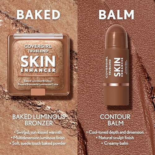 COVERGIRL TruBlend Skin Enhancer Baked Luminous Bronzer, with Hyaluronic Acid & White Rose Extract, Blends Seamlessly - 310 Toasted Butterscotch (Light Medium Bronze with Rose Gold Swirls)