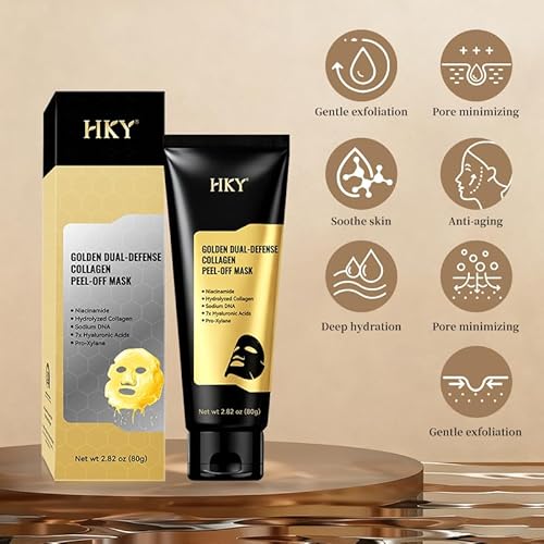 HKY Golden Collagen Night Wrapping Mask - Peel Off Facial Mask with PDRN (Sodium DNA), Pro-Xylane & Niacinamide - Pore Tightening & Firming Glass Skin Care - Hydrating 7x Hyaluronic Acid