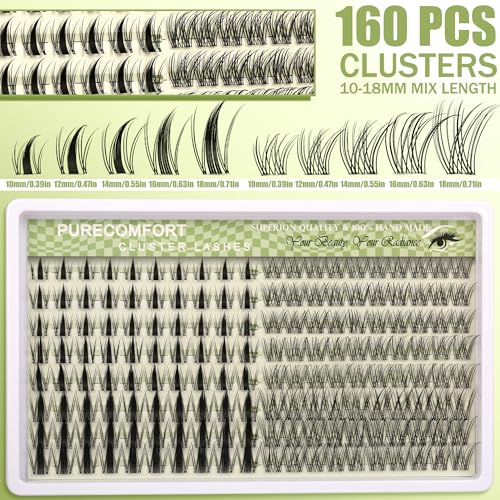 160 Pcs Lash Clusters Extensions Kit - Manga - Natural Wispy Faux Mink Individual Eye Lash 10-18mm Clusters with D Curl Fluffy Wispy Lash Clusters for Lash Extension at Home