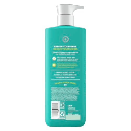 OLLY Revive Body Wash with Magnesium, Electrolytes & Vitamin B12? Nourishing Cleanser for Skin Barrier Repair, Deep Hydration, Refreshing Nerolidew Scent, 17 oz