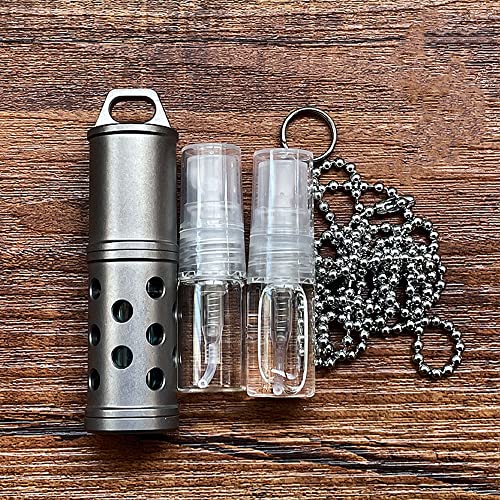 EDC Titanium Perfume Case and Make-Up Bottle and Glass Storage Jar Can be Used as A Keychain Small Items or Pendant