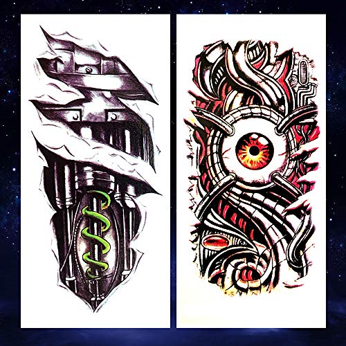 8 Pieces Large 3D Mechanical Parts Gear Arm Eyeball Muscle Body Art Temporary Tattoo